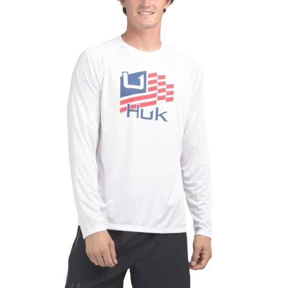 HUK White Stripes Pursuit Upf Long Sleeve Top - Picture 1 of 2